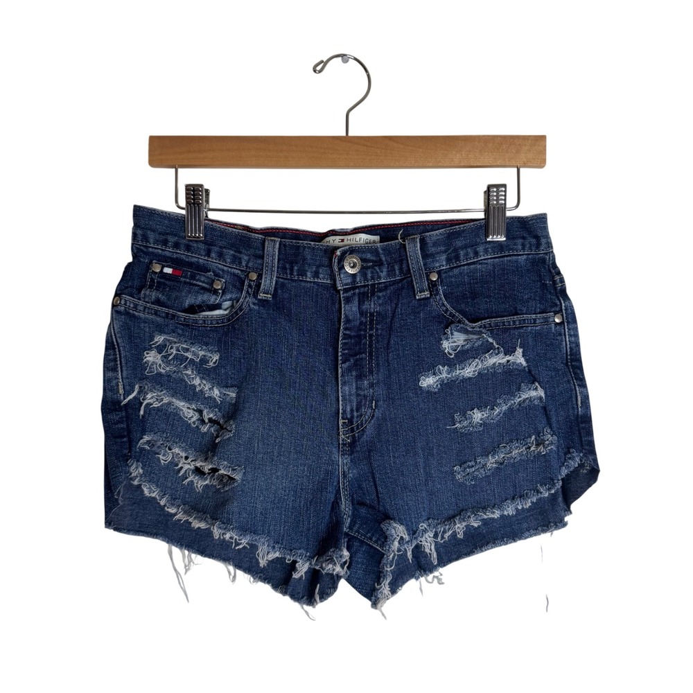 Tommy Hilfiger Women's Distressed Denim Shorts Blue Size 6